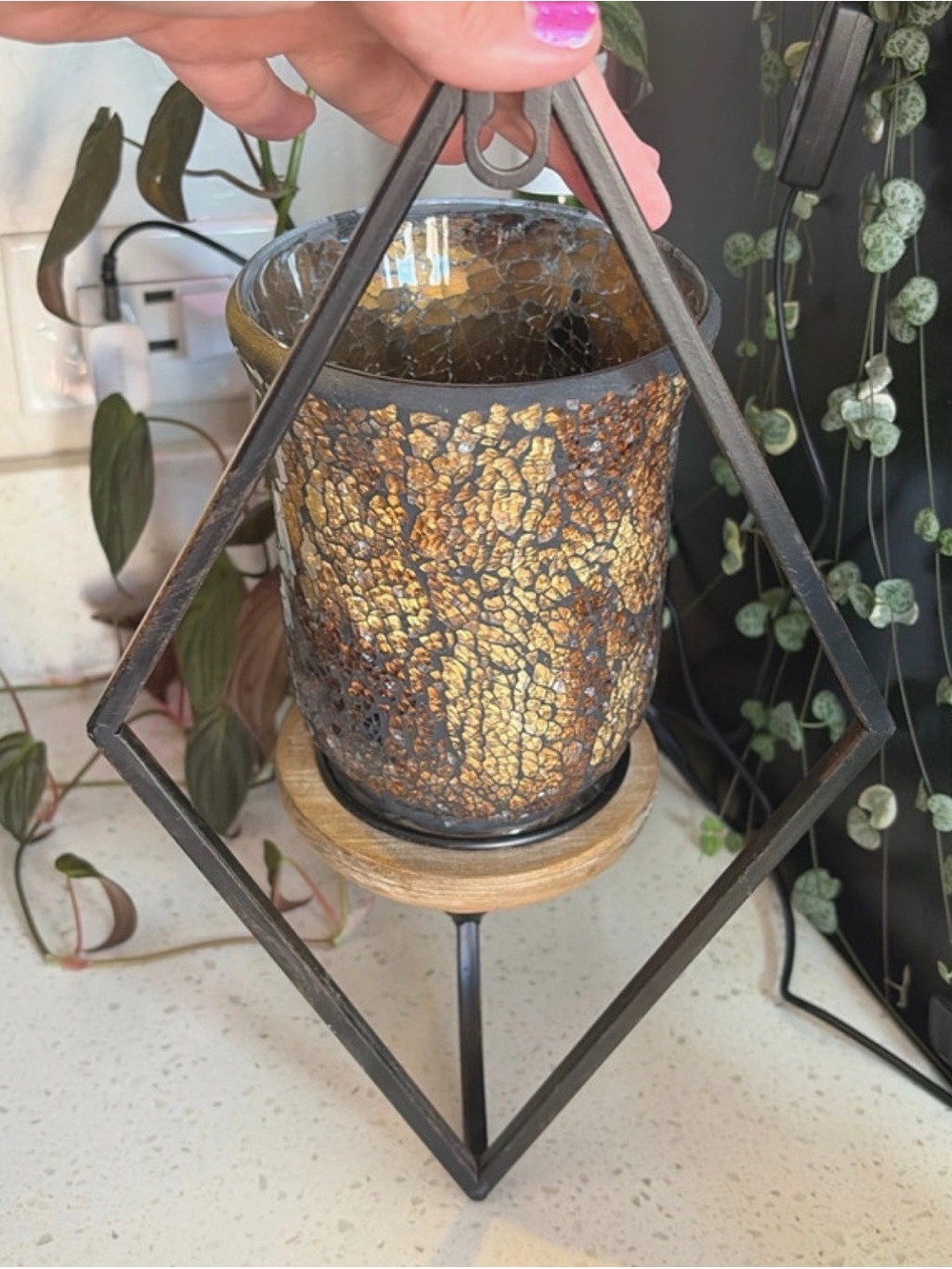 PartyLite Amaretto Swirl Geometric Diamond Hanging Candle Holder